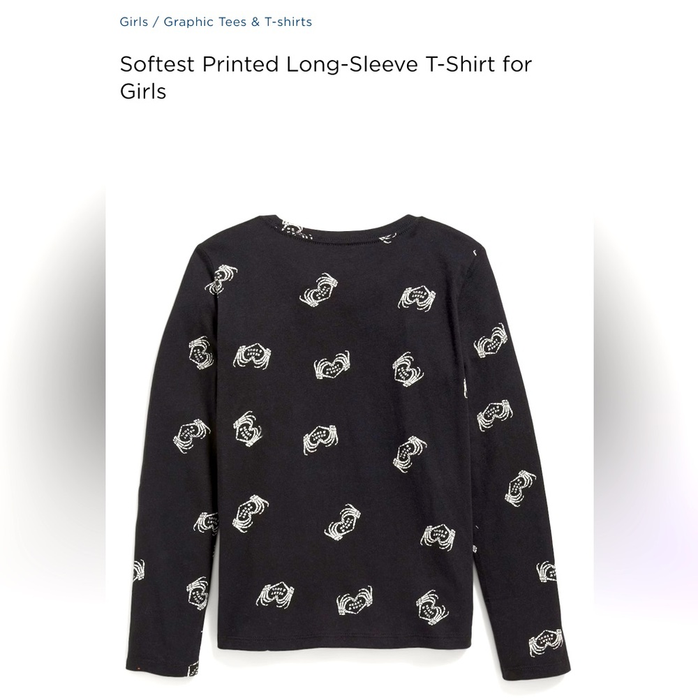 Softest Printed Long-Sleeve T-Shirt for Girls in Black Skeleton